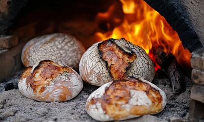Fresh Bread in Outdoor Oven