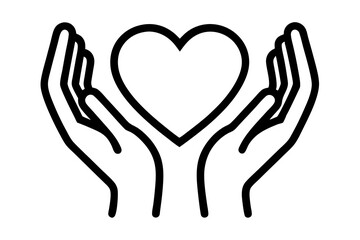 Hands holding heart line and solid icon. Charity and love shape in palms symbol, line art, Relationship sign for mobile concept and web design. Vector graphics
