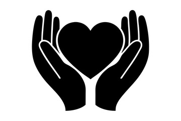 Obraz premium Hands holding heart line, Charity and love shape in palms symbol, Relationship sign for mobile concept and web design. silhouette black vector illustration