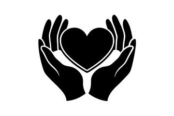 Hands holding heart line, Charity and love shape in palms symbol, Relationship sign for mobile concept and web design. silhouette black vector illustration