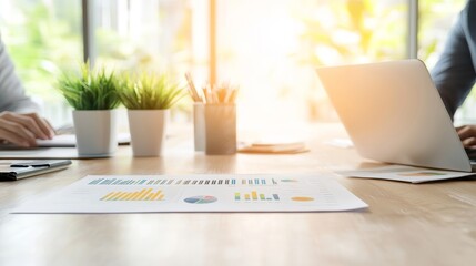 Fototapeta premium Business Meeting with Charts and Laptops on a Table