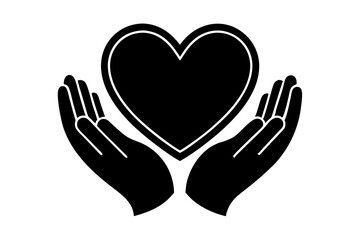 Hands holding heart line, Charity and love shape in palms symbol, Relationship sign for mobile concept and web design. silhouette black vector illustration
