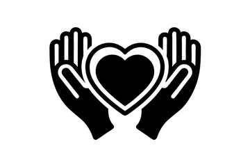 Hands holding heart line, Charity and love shape in palms symbol, Relationship sign for mobile concept and web design. silhouette black vector illustration