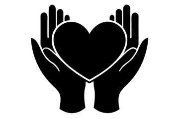 Hands holding heart line, Charity and love shape in palms symbol, Relationship sign for mobile concept and web design. silhouette black vector illustration