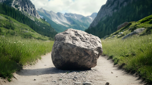 A heavy boulder in front of a narrow path, symbolizing obstacles in emotional healing. Emotional obstacles.


