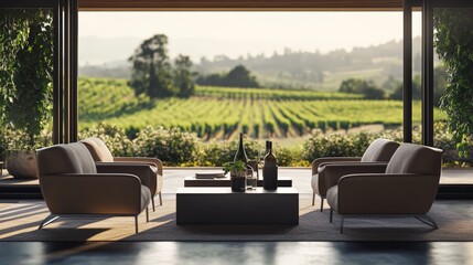 Fototapeta premium Serene Vineyard Retreat with Panoramic Views