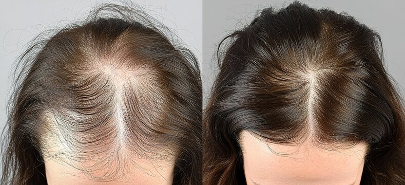 Transformation journeys showcasing before and after hair restoration results in a consulting salon environment