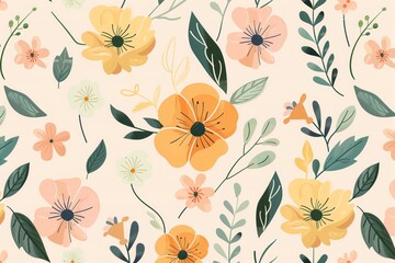 A colorful floral pattern with purple and yellow flowers