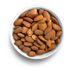 almonds in white bowl, top view