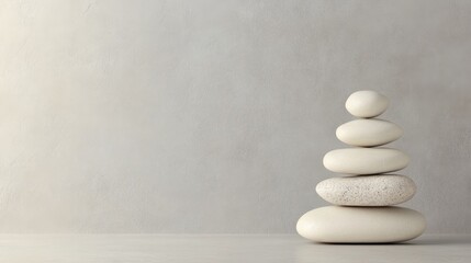 A balanced arrangement of light stones symbolizes tranquility and mindfulness