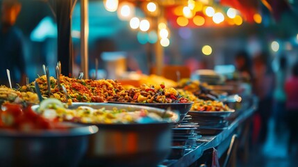 Colorful and Vibrant Night Street Food Market