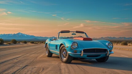 Retro sports car against a desert landscape, emphasizing the elegance and power of classic cars. for posters and car wallpapers