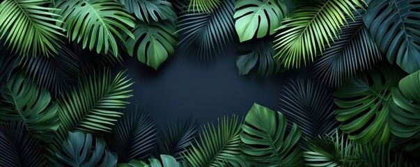 Dark green tropical leaves with textured background, perfect for nature-themed 3D wallpaper or botanical decor
