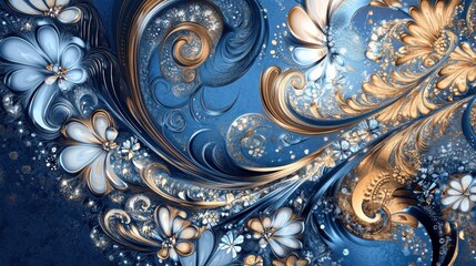 Paisley pattern wallpaper in blue gold elegant tone.