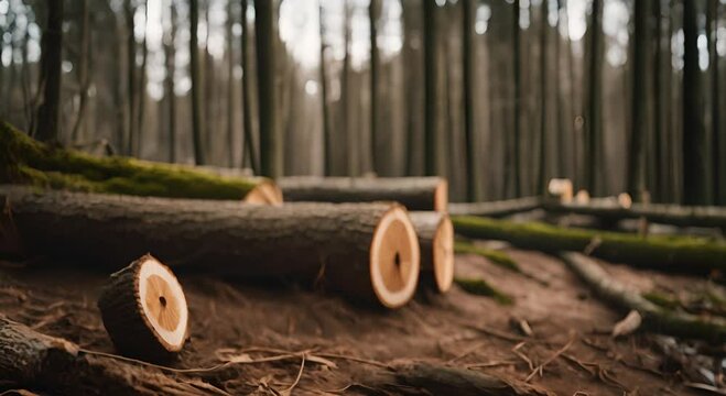 Felled trees in a forest.