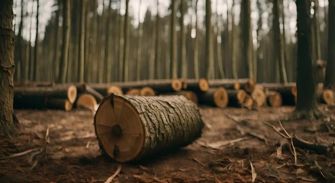 Felled trees in a forest.