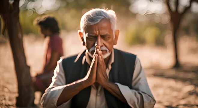 Indian man praying in India.