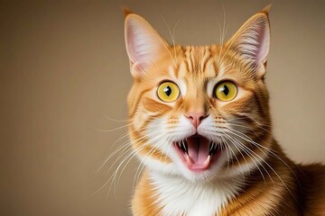 Angry and surprised cat isolated on transparent png background with a funny and excited expression.