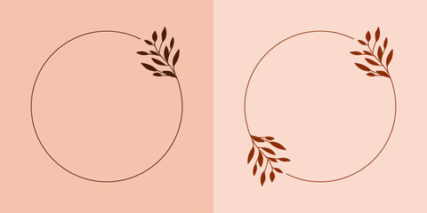 Szablony ramek z wzorem roślinnym motywem w prostym stylu z listkami - zaproszenia ślubne, gratulacje, baby shower, pocztówki, kartki urodzinowe, kartki z życzeniami, dzień kobiet. © Monika