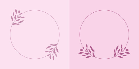 Szablony ramek z wzorem roślinnym w prostym stylu z listkami - zaproszenia ślubne, gratulacje, baby shower, pocztówki, kartki urodzinowe, kartki z życzeniami, dzień kobiet. © Monika