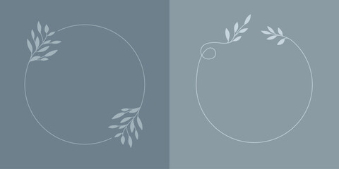 Szablony ramek z wzorem roślinnym motywem w prostym stylu z listkami - zaproszenia ślubne, gratulacje, baby shower, pocztówki, kartki urodzinowe, kartki z życzeniami, dzień kobiet. © Monika