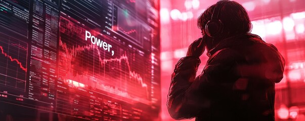 Stock market analysis with futuristic digital display showing financial graphs and data insights in vibrant colors