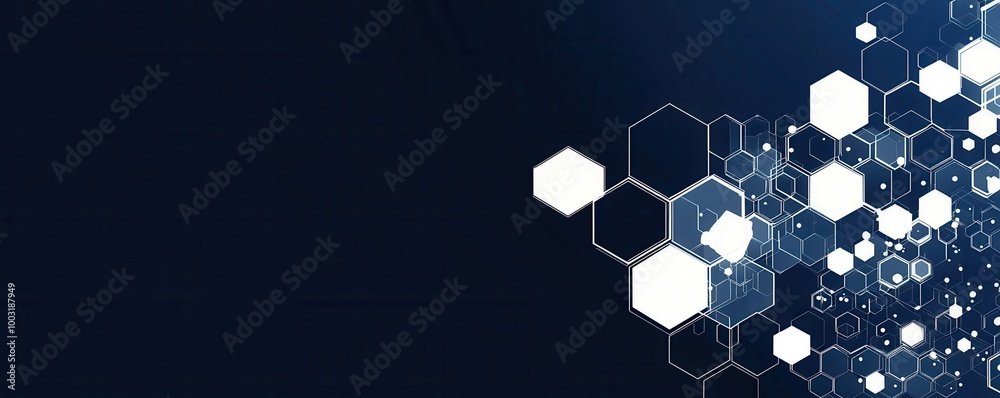 Wall mural abstract graphic design with an array of blue and white hexagons on a dark background, perfect for t