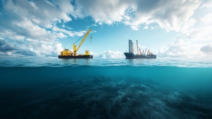 Marine Construction Equipment at Work in Ocean