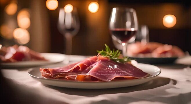 Dish with Spanish Iberian ham.