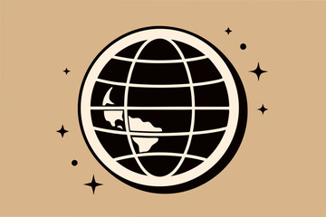Mid-century Modern Globe Icon stock silhouette black vector illustration