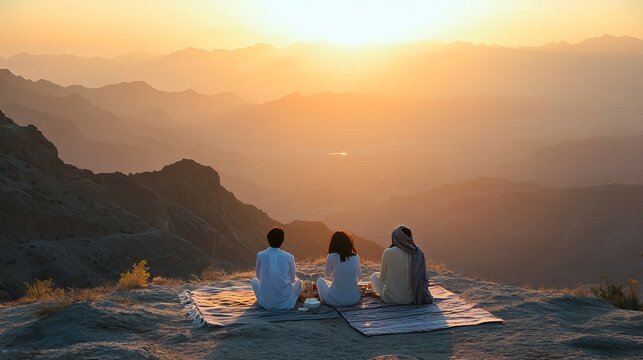 A family picnic set against the stunning backdrop of Taif, Saudi Arabia where laughter and delicious food come together amidst breathtaking scenery.”