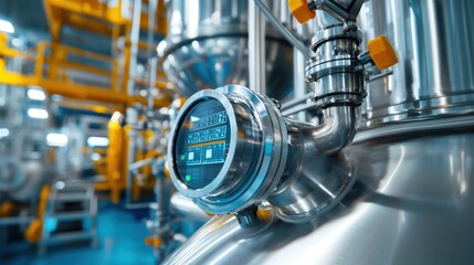 Fototapeta premium Industrial Equipment with Pressure Gauge in Factory Setting