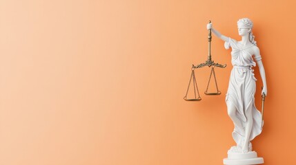 Justice Statue Holding Scales Against Orange Background
