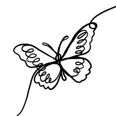 Butterfly one line drawing style. Hand drawing Line art. Not AI. Vector illustration