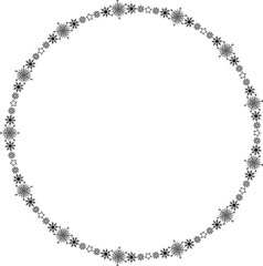 Snowflake circle frame. Winter snowflake round border.