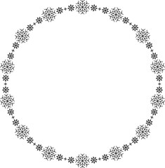 Snowflake circle frame. Winter snowflake round border.