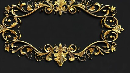 A gold, ornate frame on a black background - Powered by Adobe