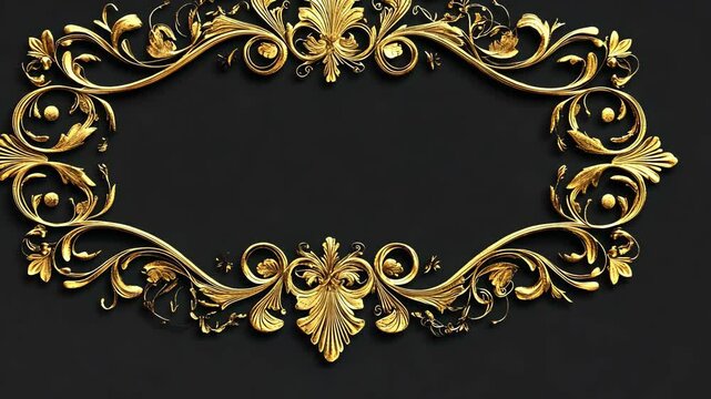 A gold, ornate frame on a black background