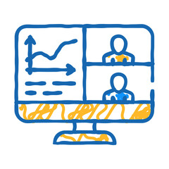 chart researching video conference doodle icon sketch vector. chart researching video conference sign. isolated symbol illustration