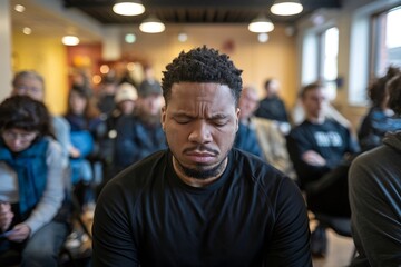 A Sad, Anxious Black Man Expressing His Feelings at a Support Group Meeting. A Space for Healing and Support in Overcoming Depression.