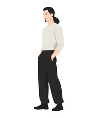 Vector illustration of a man in a gray sweater and black pants. Elegant casual