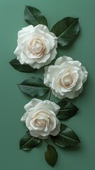Obraz premium White roses on soft color background, romantic feminine composition, wedding invitation concept.