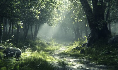 Obraz premium Dreamy forest scene, grainy textures, soft vignette