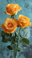 Yellow roses on soft color background, romantic feminine composition, wedding invitation concept.