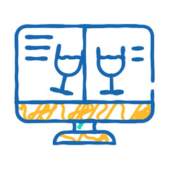 online celebration via video call doodle icon sketch vector. online celebration via video call sign. isolated symbol illustration