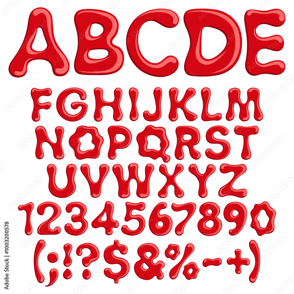 Fototapete font, letters numbers and symbols of blood for halloween. isolated vector objects on white backgroun