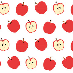 Bright red apples in a repeating pattern on a white background showcasing fruit design