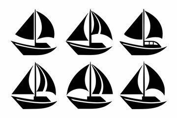  Sailboat icons set, stock vector, boat logo silhouette black isolated vector art illustration