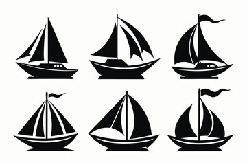  Sailboat icons set, stock vector, boat logo silhouette black isolated vector art illustration