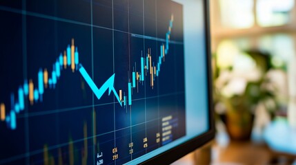 digital composite of business statistics and graph with computer on the background